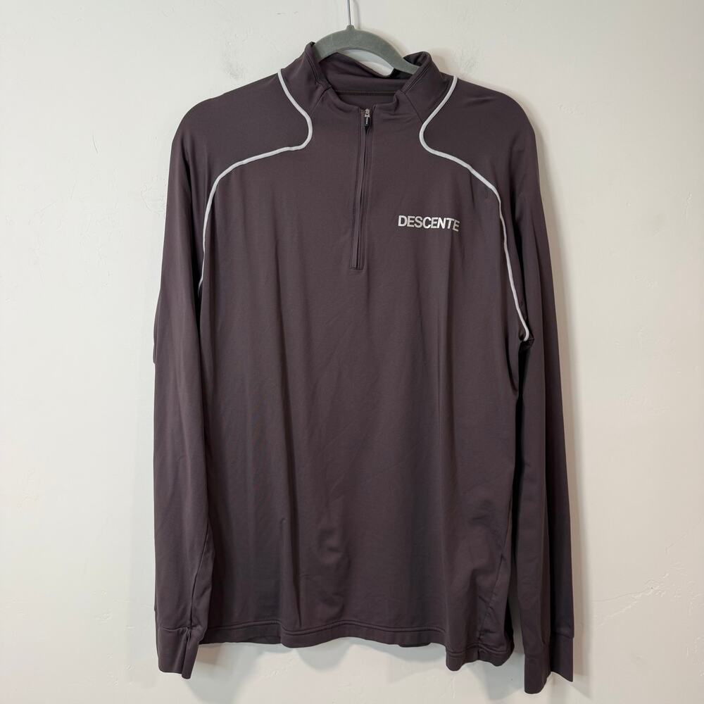 Descente Men's Quarter Zip Baselayer Brown White Large Long Sleeve‎ Stretch